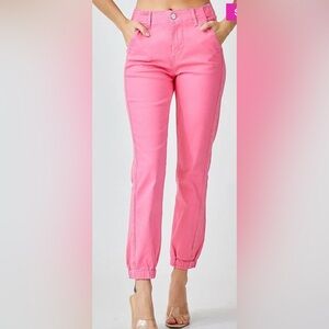 Risen Jeans $68 Pink Herringbone Side Stripe Joggers Size 7/28 EUC sold out